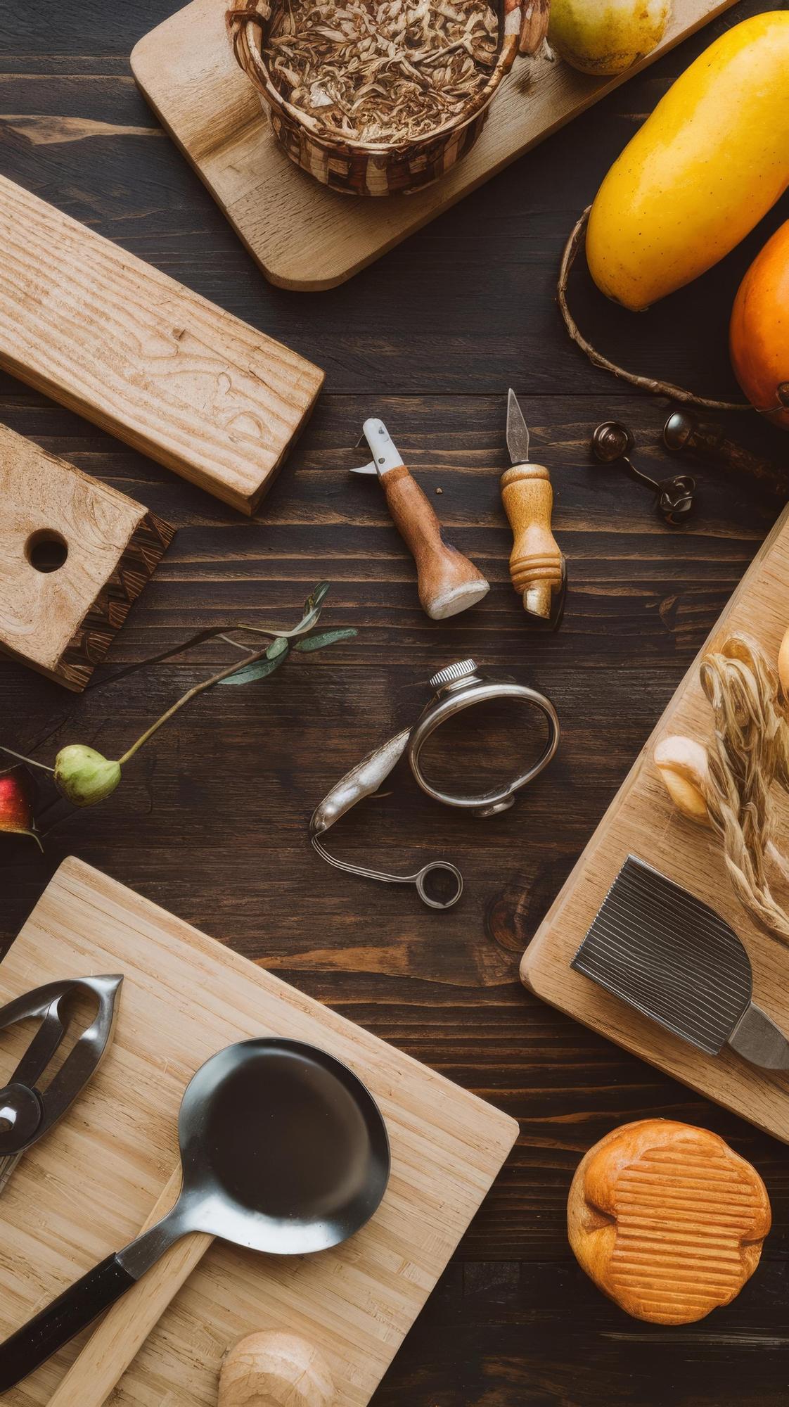 Interno laboratorio culinario con utensili in legno